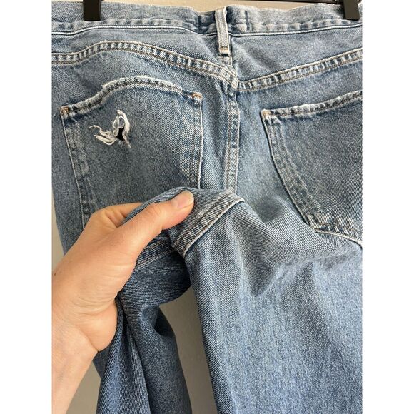 AGOLDE ankle Button Fly Straight Leg Jeans Womens Size 27 Jamie Hole Blue Denim - Picture 4 of 6